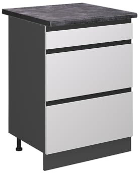 Vicco Küchenunterschrank R-Line, Weiß/Anthrazit, 60 cm mit Schubladen, AP Anthrazit
