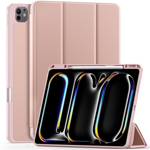 Vobafe Funda para iPad Pro 13 Pulgadas Funda (M4) 2024 con Soporte Lápiz, Soporte Trifold, Funda Flexible de TPU para iPad Pro 13, Totalmente con Pencil Pro/USB-C, Auto Encendido/Apagado, Rosa
