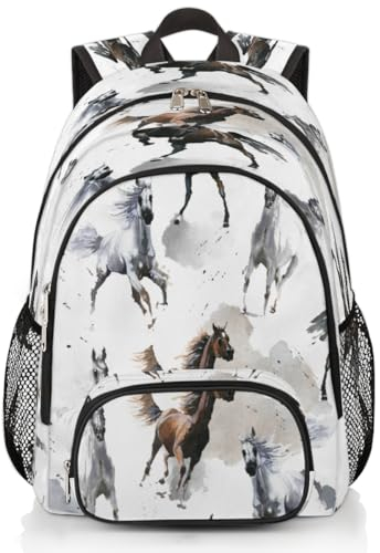 Rucksack mit Pferdemotiv, Aquarell-Rucksack, großes Fassungsvermögen, Schulrucksack, Wildpferd-Rucksack, Wandern, Reisen, lässiger Laptop-Tagesrucksack für Kinder, Jungen, Mädchen, Männer, Frauen,