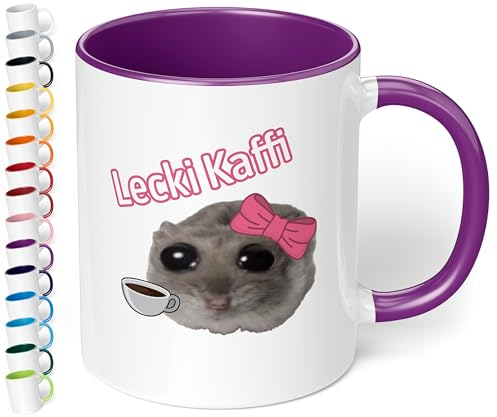True Statements Lustige Keramik-Tasse „Lecki Kaffi“ - 330ml Kaffeebecher - berühmter Hamsti Hamster - pelziger Freund sorgt für gute Laune (Violett)