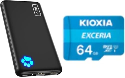 INIU Power Bank, Portable Charger 10000mAh Slimmest & Lightest High-Speed USB C Input & Output & KIOXIA 64GB EXCERIA microSD Memory Card U1 Class 10 100MB/s Max Read Speed, Full HD Video Recording