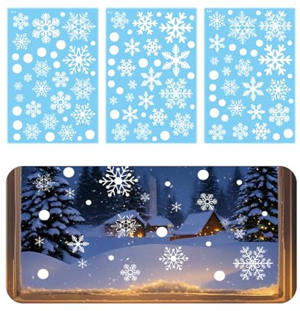 Werownsgso 9 Stück Schneeflocken Fensterbilder, 321pcs Weihnachtsdeko Fenster, Wiederverwendbar Statisch Haftend PVC Aufkleber für Glas Fensterdeko, Schlafzimmer, Weihnachts-Fenster Dekoration, Türen