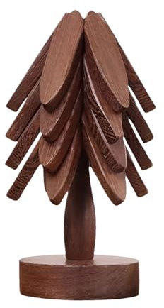 Tree Art Wood Coasters Set of 4, Natural Tree Shape Coasters with Holder and Base, Foldable Wooden Placemats for Home Decoration
