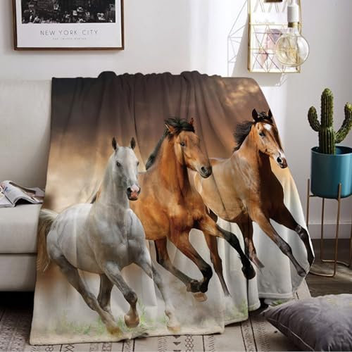 LLTTEER Pferd Kuscheldecke Flanell Decke,Kinderdecke 3D Pferd Flauschige Plüsch Decke,Wohndecke Fleecedecke TV Decken für Bett Sofa (Horse 02, 130 x 150 cm)