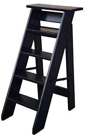 Klappbarer Tritthocker aus Holz, 5 Stufen, Leiter für Zuhause, Bibliothek, multifunktional und stabil