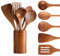 CENXI Lot de 6 cuillères en bois pour la cuisine, ustensiles de cuisine, spatules de cuisine en bois de teck naturel avec support d'ustensiles, ustensiles de cuisine en bois à prise confortable pour