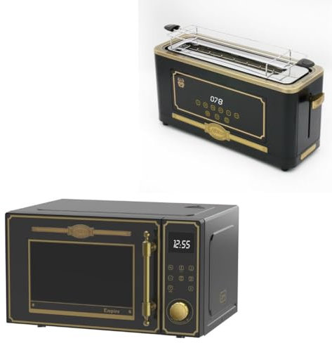 Kaiser Empire M 2530 Em - Forno a microonde 25 l, con griglia ad aria calda, 25 funzioni + tostapane retrò T 4000 Em, 6 livelli di tostapane, funzione scongelamento, funzione di riscaldamento, griglia