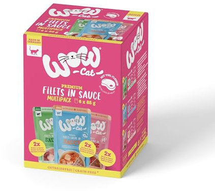 Wow Filets in Sauce für Katzen, komplettes Menü, verschiedene Geschmacksrichtungen, 6 x 85 g, Multipack