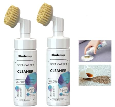 Dlmlemu 2 Pack Carpet Spot Cleaner, Sofa Spot Stain Remover, Free-wash Fabric Cleaner with Brush Head, for Sofas, Carpets, Curtains, Remove Oil Stains, Blood Stains, Coffee Stains, Pet Urine Stains