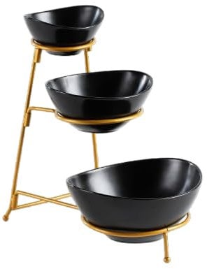 Vencier 3-Tier Serving Bowl Set – Elegant Food Display Stand for Snacks, Desserts, and Party Presentation (Black/Gold)