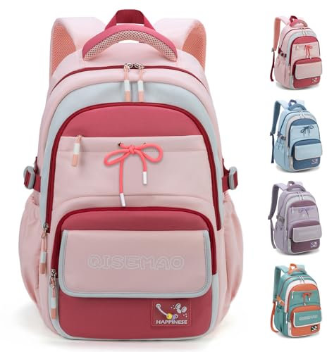 Amythe Zaino Scuola Ragazza Media e Superiore, 2025 Zaino Scuola Ragazzi Adolescenti Impermeabile per 15.6 Laptop, Zaini da Viaggio Casual Leggero e Moda, 22L-Rosa