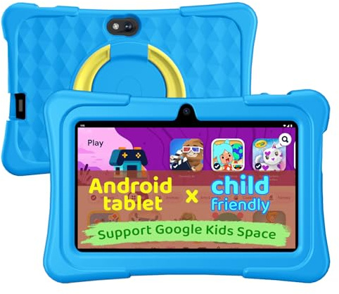 Tablet para niños, tableta Android 15 de 7 pulgadas para niños, 8 GB + 32 GB 1 TB expandido, tabletas de cuatro núcleos para niños pequeños con funda a prueba de golpes, BT5.0, WiFi 5, control