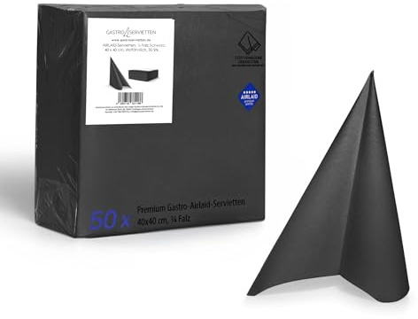 Airlaid Servietten, 1/4 Falz, Servietten 40x40 cm., Schwarz