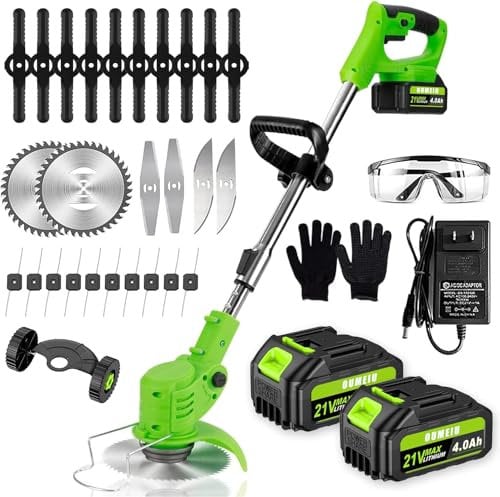 Cordless Strimmer, 15cm Cutting Width, Electric 21V Grass Trimmers with x 4.0Ah Batteries& Fast Charge& Metal Blade, Garden Strimmer Grass Strimmer for Clearing Weeds Flower Lawn Trees