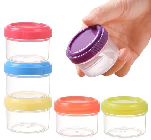 Blunesta 6PCS Plastic Mini Storage Containers with Colorful Lids – Small Reusable Storage Pots, Leak-Proof, Clear Containers for Food, Crafts, and Organizing