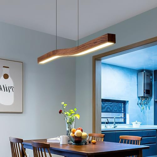 Bellastein LED Pendelleuchte esstisch Holz Esszimmerlampe Dimmbar Hängeleuchte Esstischlampe hängend, Moderne Hängelampe mit Fernbedienung höhenverstellbar Holzlampe für Esszimmer Küche Büro (90cm)