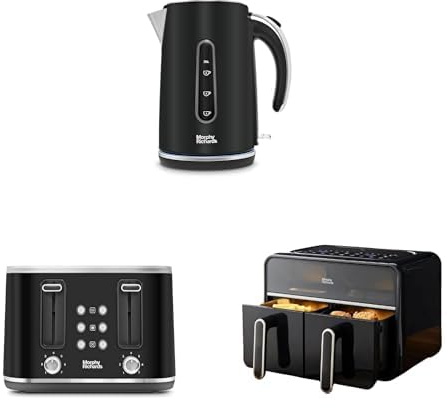 Morphy Richard Motive Kettle and Toaster and Digital Dual 7.2L Air Fryer Set, 1.7L Kettle & 4 Slice Toaster, Dual Basket 3.6L Draw Capacity, 14 Settings, 102801 | 242801 | 480020