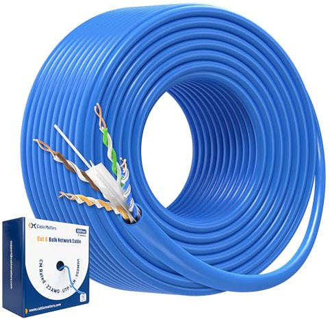 Cable Matters [UL Listed] 10Gbps in-Wall Riser Rated (CMR) 23AWG Bare Copper Cat6 Ethernet Cable - 300ft, Cat 6 Ethernet Cable Spool, Cat 6 Cord Bulk, Blue