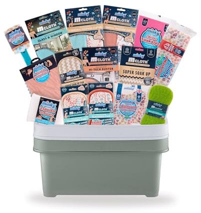 Minky Wilde Summer Cleaning Bundle, 13 Cleaning Products with 2 Storage Caddies, Microfibre Cloth, Sponges & Scourers, Home Essentials, Kitchen Accessories