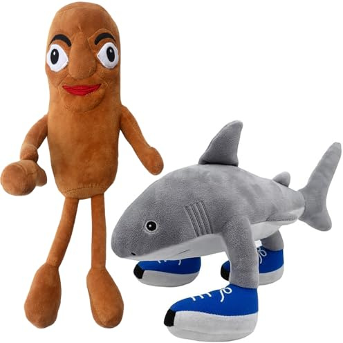 Hlayshing Shark Plüschfigur,2PCS Tung Tung Tung Sahur Plüschtier,Lustiges Italian Brainrot PlüSchtier FüR Kinder & Erwachsene,SammlerstüCk,Kuscheltier FüR Fans