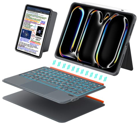 DANCESOUL Tastatur Hülle für iPad Pro 11 Zoll (M5/M4 2025/2024), Magnetisch Abnehmbares Keyboard, Großes Trackpad, 7-Farbige Hintergrundbeleuchtung, 160° Verstellbarer Standfuß, Leicht (Dunkelgrau)