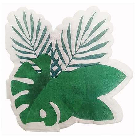 Nymora 20 Stück unregelmäßige Dschungel-Servietten 16x16cm | Palmenblatt-Design für tropische Tischdeko | Servietten Dschungel