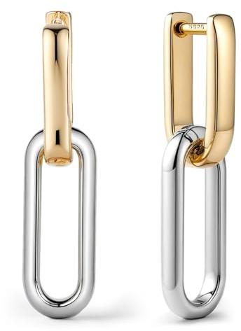 925 Silber Stecker Two-Tone Klobig Creolen Ohrringe Schmuck | 1 Paar 16K Vergoldete Cluster Knoten Ohrringe für Damen, Paperclip Dangle Huggie Piercing fürs Ohr