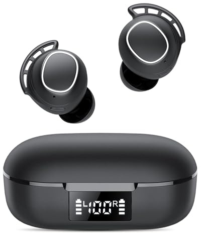 Bluetooth Kopfhörer, Kopfhörer Kabellos Bluetooth 5.3 mit HD Mic, In Ear Kopfhörer mit 4 ENC Klarer Mic, 60 Std Kabellose Kopfhörer mit Tiefer Bass,IPX8 Wasserdicht Ohrhörer mit Ohrhaken,Schwarz
