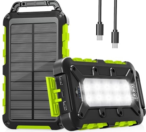 WOWMVP Solar Power Bank 10000mAh, PD22.5W USB C Portable Solar Charger Fast Charging External Battery Pack with 3 Outputs 2 Inputs and LED Light for Outdoor Phone Tablets and More