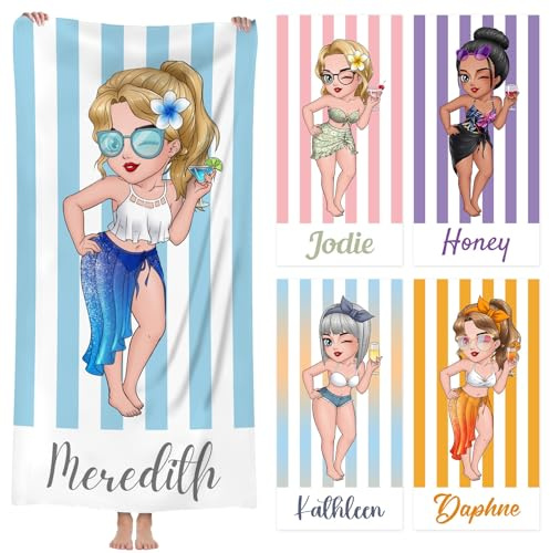 SearchI Personalisiert Strandtuch mit Name Mikrofaser Wasserabsorbierend Schnelltrocknend Badetuch für Erwachsene Kinder Strand Schwimmbad, 60x120cm/76x152cm/90x180cm