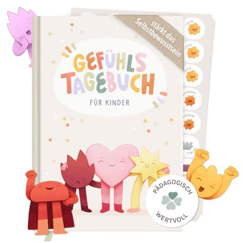 mintkind® Gefühlstagebuch Kinder 6–10 Jahre – 100 Tage & 160 Sticker, A5 | Pädagogisch entwickelt: Gefühle verstehen & Dankbarkeit, zum Ankreuzen & Ausfüllen, 146 Seiten, Rätsel & Übungen