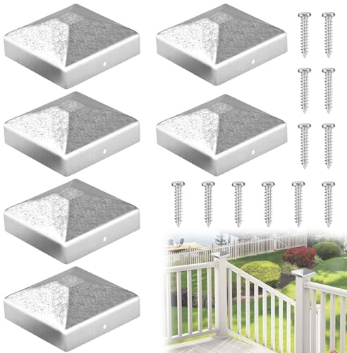 6 Piezas Tapas para Postes de Madera, 7x7 cm Tapas para Postes de Valla, Tapa para Postes de Vallas Metálicas, Cubierta de Postes Galvanizados, Cuadradas Tapas para Postes, para Cercas de Jardín