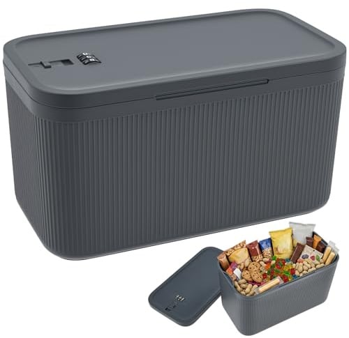 KTCINA Lockable Storage Box with Combination Code, Portable Medication Lockable Container for Refrigerator Locked Storage Box for Medicine, Food, Phone, Documents 23.5x12.8x14.5cm (Large Grey)