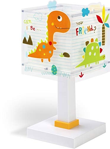Dalber Kinder Tischlampe Nachttischlampe aus Kunststoff, Dinos Dinosaurier Tiere, 14 x 14 x 29 cm