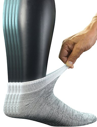Yomandamor 5 paires de chaussettes diabétiques en bambou pour hommes avec semelle rembourrée et bout sans couture grand (taille de la chaussette : 38-46), Gris et blanc., 40-48