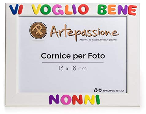 Regalo Nonni - Cornice Foto 13x18 Bianca in Legno con Scritta Vi Voglio Bene Nonni - Idea Regalo Nipote per Nonno e Nonna - Portafoto da Appoggiare o Appendere