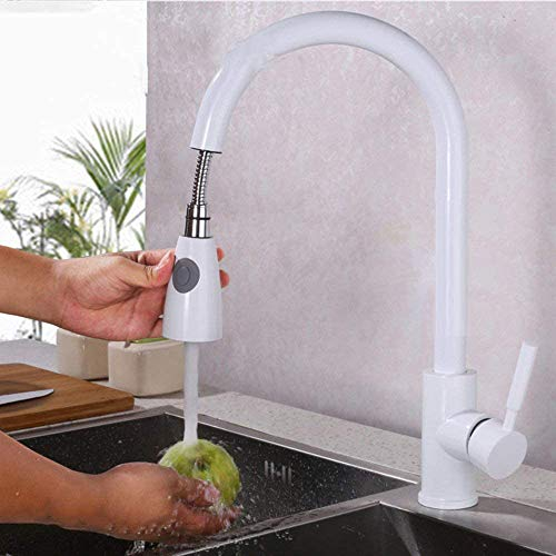 Elegant Ausziehbar Küchenarmatur 360°Schwenkbar Spültischarmatur mit Herausziehbarem Geschirrbrause Küche Wasserhahn Einhebel Mischbatterie Spüle Spülbecken Armatur aus Messing Weiß