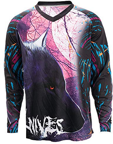 JPOJPO Herren Radtrikot MTB T-Shirt Langarm Mountainbike Motorrad Fahrrad Kleidung Anti-UV, schwarz/pink, L
