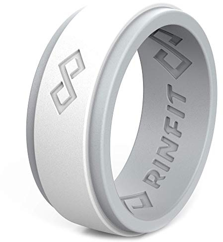 Rinfit Ehering aus Silikon für Herren, 1 oder 3 Ringe, RinfitAir atmungsaktives Design, Silikongummi, Ehering für Herren, Größe 7-14 (9, Schwarz & Weiß)
