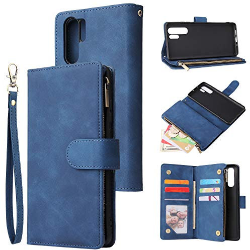 Jorisa Cerniera Portafoglio Cover per Huawei P30 PRO,Flip Affari Custodia con Porta Carte di Credito,Antiurto Libro Pelle PU Cover con Funzione Support e Morsetto Magnetico,Blu