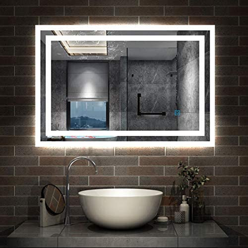 Miroir de Salle de Bain 60x50cm Anti-buée Miroir Mural avec éclairage LED modèle Carré 3.0