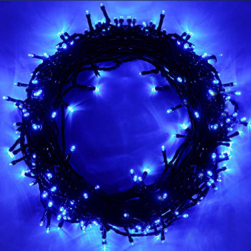 Epesl Guirlande Lumineuse Extérieure, 15M 120 LED Lumière de sapin de noël avec 8 Modes, étanche IP44 pour Chambre Balcon, Jardin, Galustrade, Noël, Intérieur Extérieur Décoration, Bleu