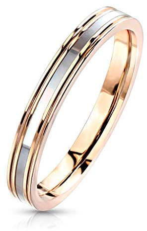 Paula & Fritz® Ring Damen Rose-Gold Perlmutt-Inlay 316L Chirurgenstahl Größe 57 (18,1) Verlobungsring Partnerring Ehering Herren-Ring Bandring