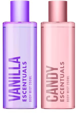 Escentuals Womens Candy Shake Layering Set, Vanilla and Candy Body Mist Spray Mixed Fragrance Bundle 250ml (Pack of 2)