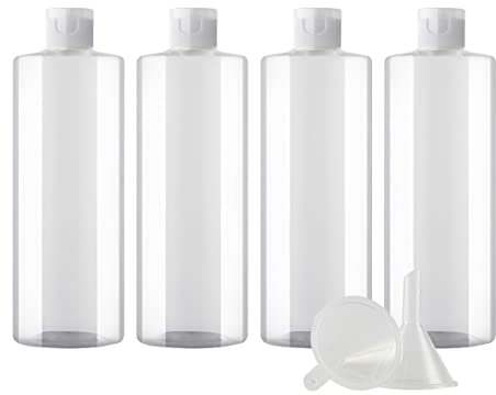 ZEOABSY 4 Pièces 500 ML Transparent Bouteille en Plastique avec Bouchon à Charnière Transparent, Épaule Plate Vider Bouteille Ronde en PET de Voyage pour Cosmétiques Liquides