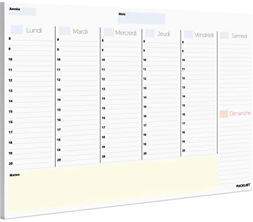PACKLIST Planning Semaine A4 - Weekly Planner, Agenda To Do List Bloc Note - Agenda Semainier Francais - Planning Hebdomadaire Au Design Exclusif