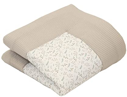 ULLENBOOM® Baby Krabbeldecke 100x100 cm gepolstert - Floral-Sand (Made in EU) - Krabbeldecke für Baby mit 100% OEKO TEX Baumwolle, ideal als Babydecke, Laufgittereinlage & Spieldecke