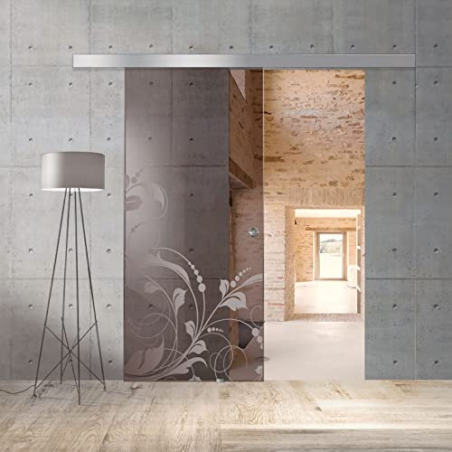 BOSS Porta Scorrevole in vetro modello LA VIE 60x215 cm (60/80/90 cm) 8 mm, vetro Bronzo, Nano rivestito incolore, kit hardware complete (60x215 cm, SINISTRA)