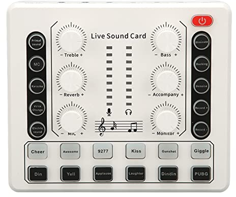 ASHATA M8 Live Soundkarte, Sound Mixer Board, Externer Sprachwechsler Audiomixer mit Umgebungslicht, Eingebauter Quad Chip für Live