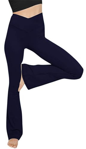 Glacspyg Damen Hose Schlaghose V-Taille Bootcut Sporthose Freizeithose Jogginghosen für Fitness Marineblau S